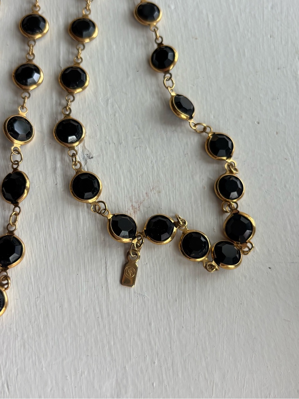 Swarovski Black Crystal Gold Tone Long Station Necklace - Picture 3 of 5